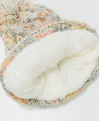 Contrast Cable-Knit Hat with Pompom