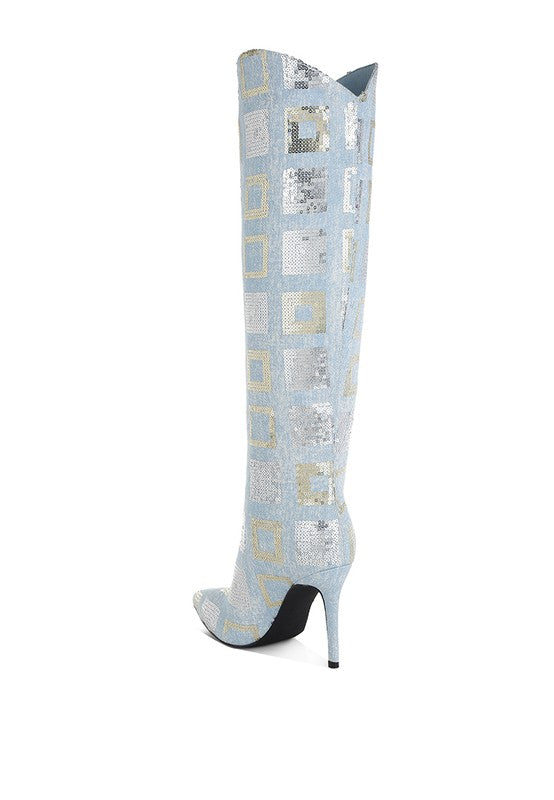 Sharmin Checkered Sequin Knee High Boots - Body By J'ne