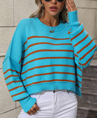 Striped Dropped Shoulder Round Neck Pullover Sweater