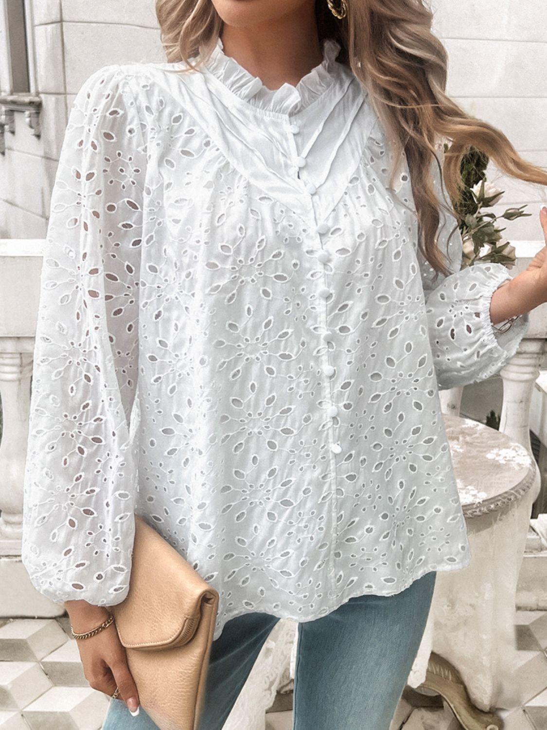 Devine Frill Round Neck Long Sleeve Shirt - Body By J'ne