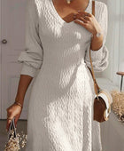 Texture V-Neck Long Sleeve Dress