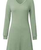 Texture V-Neck Long Sleeve Dress