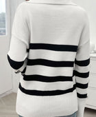 Striped Collared Neck Long Sleeve Sweater