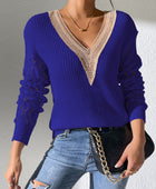 Openwork V-Neck Long Sleeve Sweater