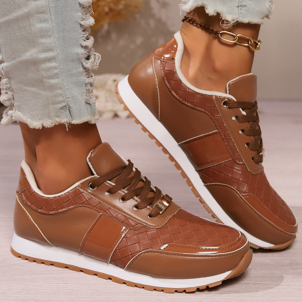 Lace-Up PU Leather Sneakers - Body By J'ne