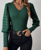 Swiss Dot V-Neck Long Sleeve Top