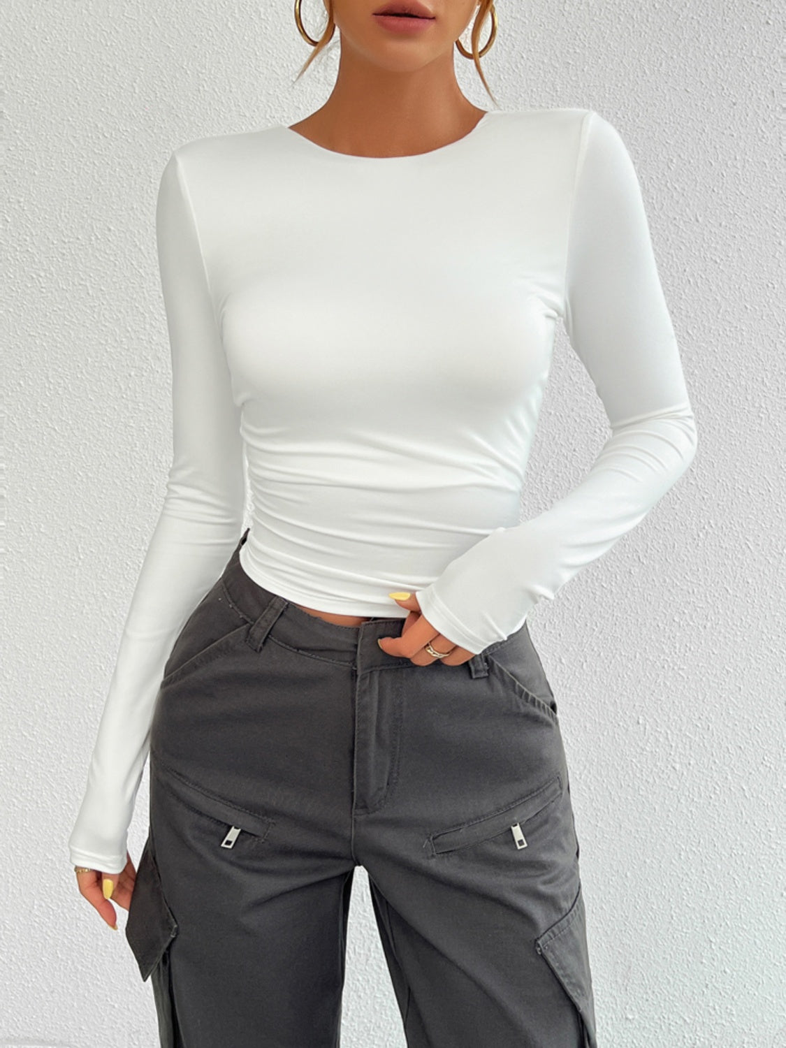 Devine Backless Round Neck Long Sleeve T-Shirt - Body By J'ne