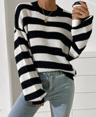 Honey Striped Round Neck Long Sleeve Sweater