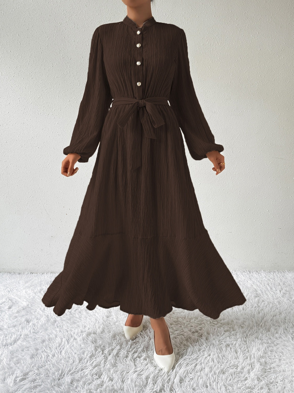 Tie Waist Long Sleeve Dress - Body By J'ne