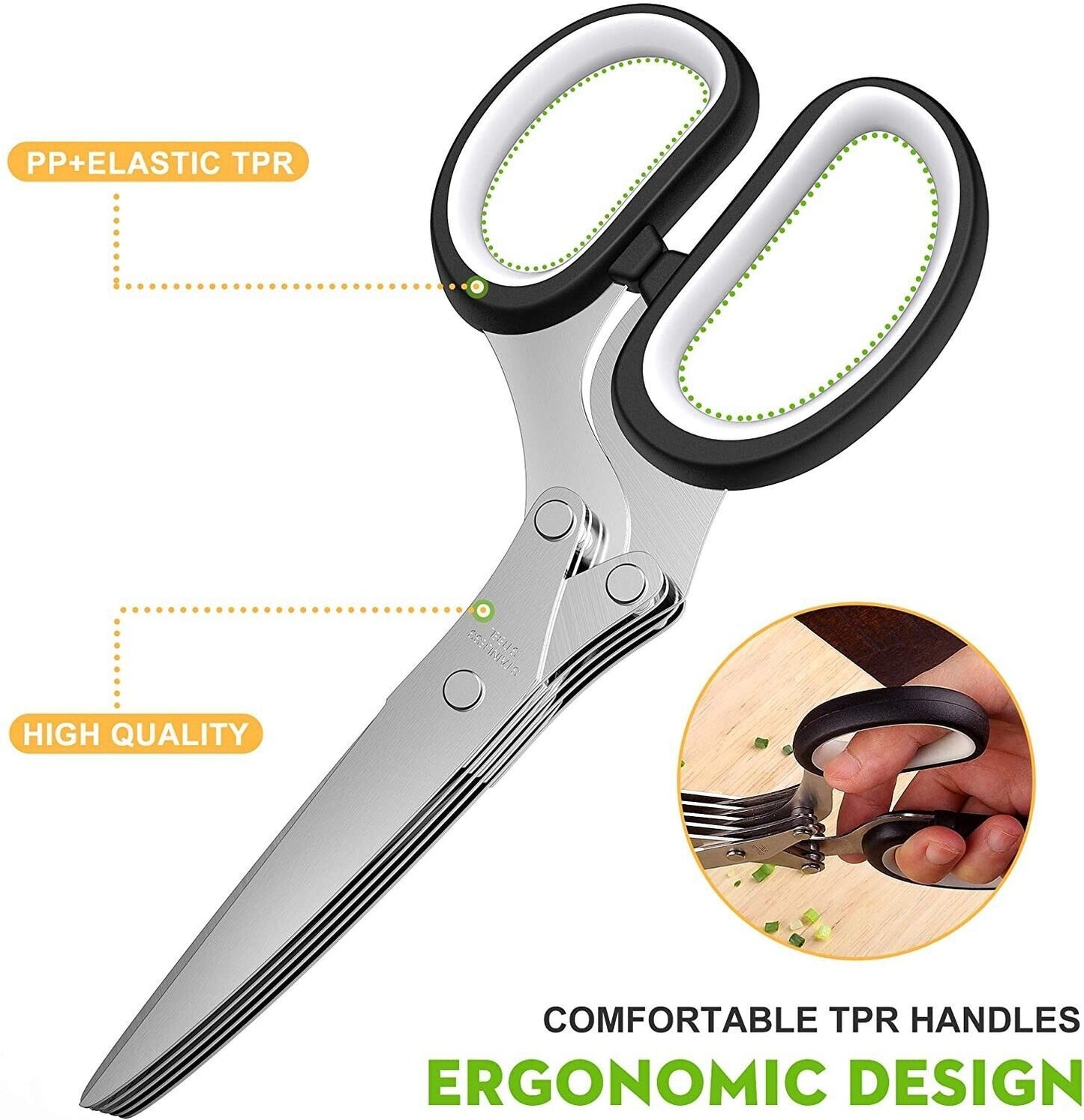 Herb Scissors With Multi Blades Stainless Steel Fast Cutting Shear Kitchen Tool - Body By J'ne