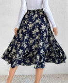 Printed Elastic Waist Midi Skirt