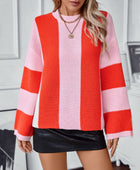 Color Block Round Neck Long Sleeve Sweater