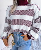 Striped Turtleneck Long Sleeve Sweater