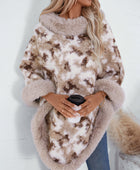 Furry Contrast Three-Quarter Poncho