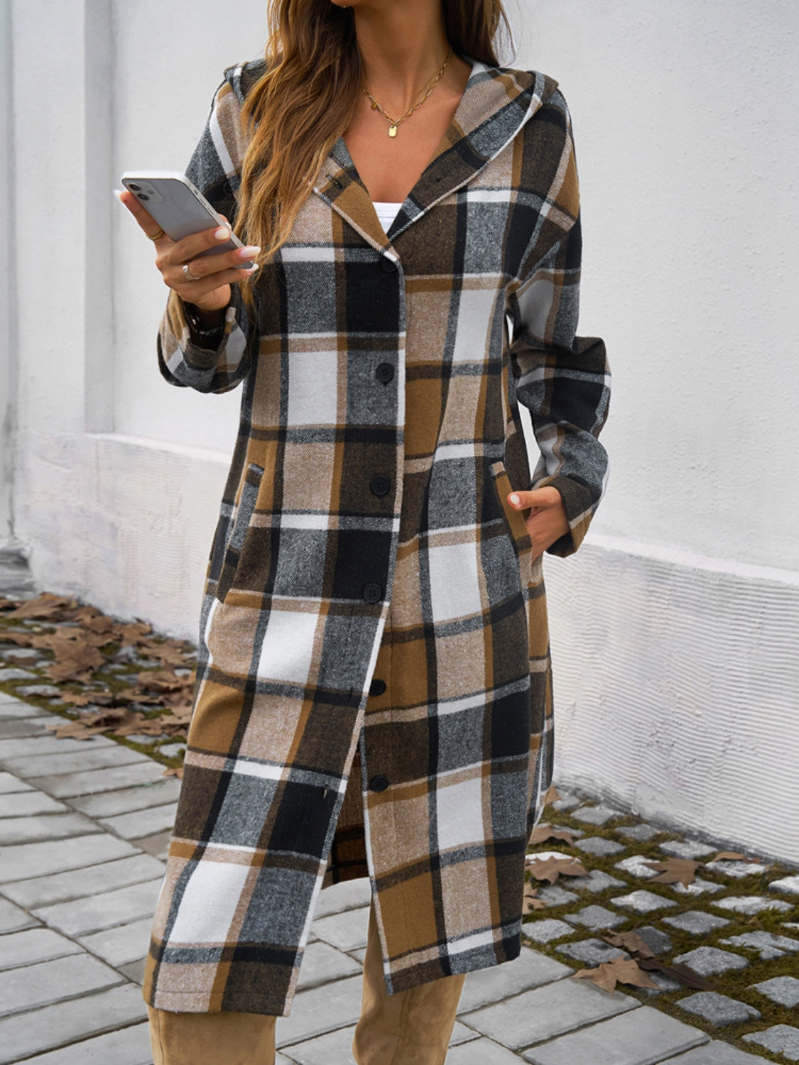 Devine Plaid Long Sleeve Hooded Coat - Body By J'ne