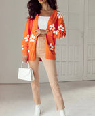 Flower Open Front Long Sleeve Cardigan