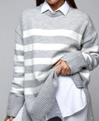 Slit Striped Round Neck Sweater