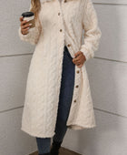 Furry Button Up Long Sleeve Longline Coat