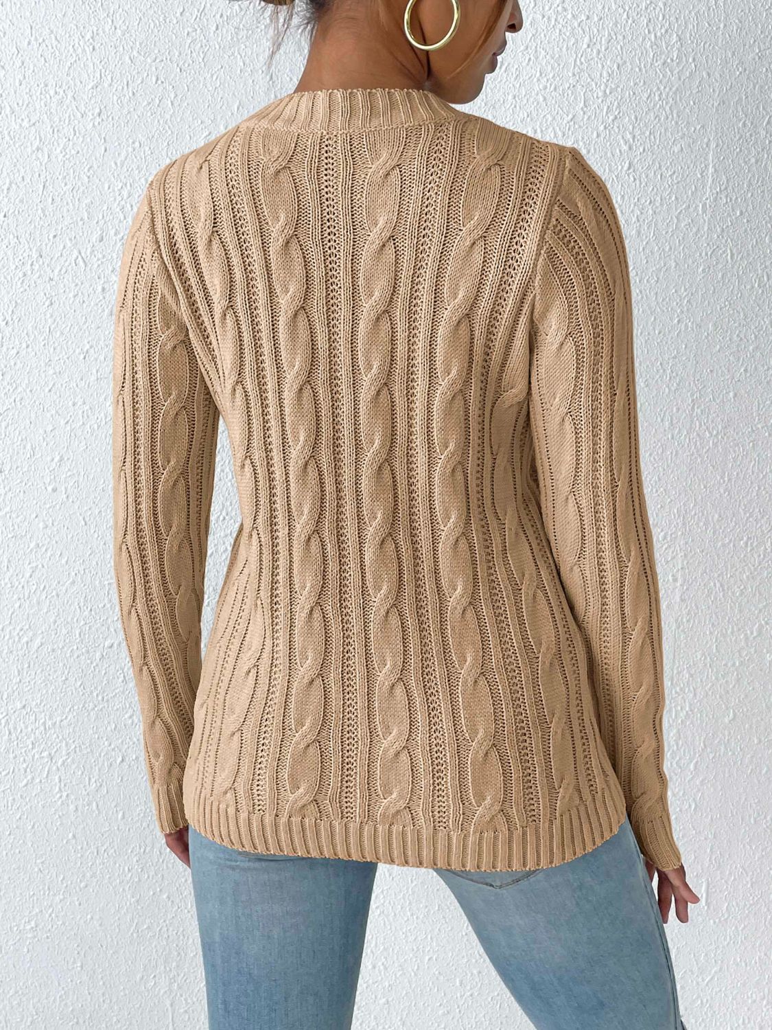 Cable-Knit Round Neck Long Sleeve Sweater - Body By J'ne