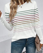 Striped Round Neck Long Sleeve T-Shirt - Body By J'ne