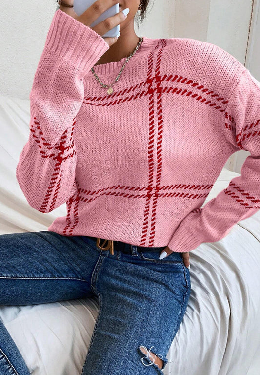 Contrast Round Neck Long Sleeve Sweater - Body By J'ne