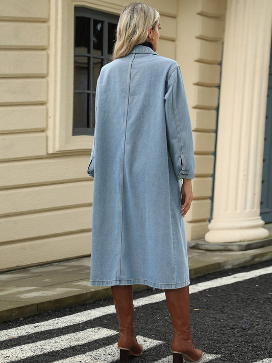 Pocketed Button Down Collared Neck Denim Jacket - Body By J'ne