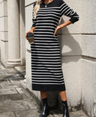 Striped Round Neck Long Sleeve Dress