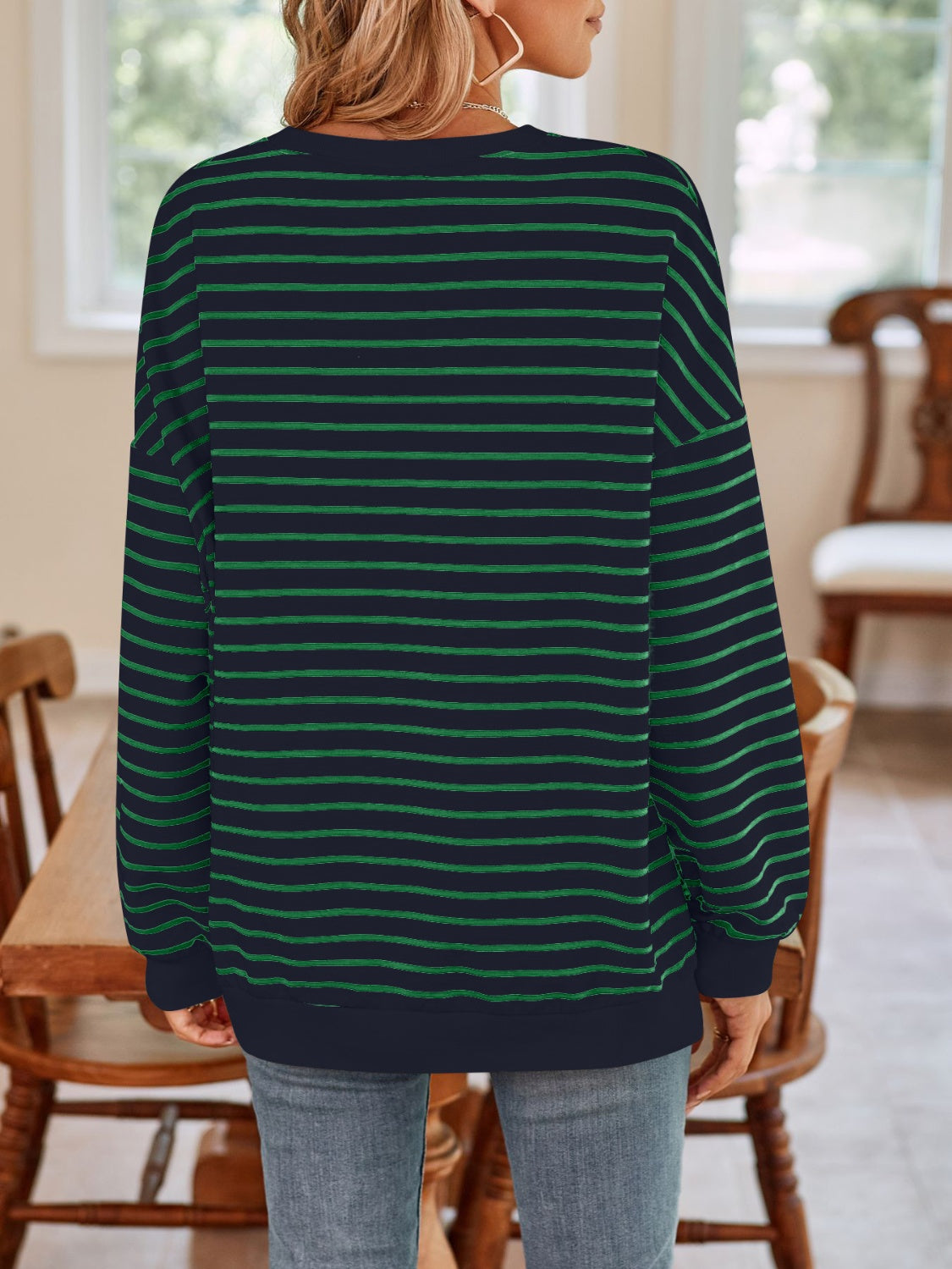 Lovelet Striped Round Neck Long Sleeve Sweatshirt - Body By J'ne