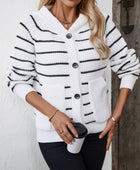 Striped Button Up Long Sleeve Hooded Cardigan