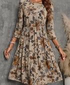 Printed Round Neck Three-Quarter Sleeve Dress