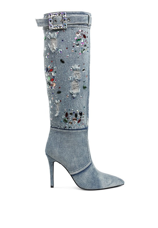 Cornik Multi Color Stones Denim Boots - Body By J'ne
