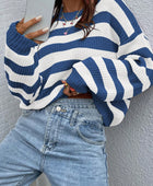 Honey Striped Round Neck Long Sleeve Sweater