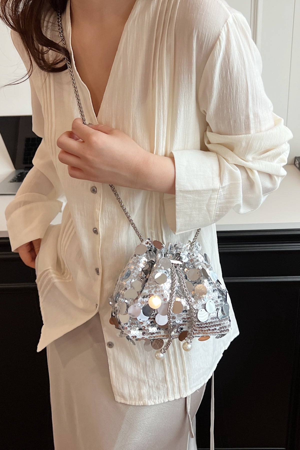 Drawstring Sequin Crossbody Bag - Body By J'ne
