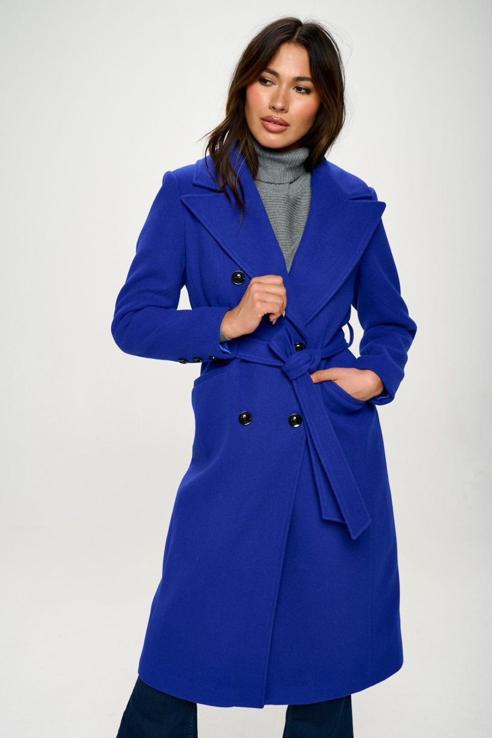 Coalition LA Double-Breasted Longline Coat with Belt - Body By J'ne