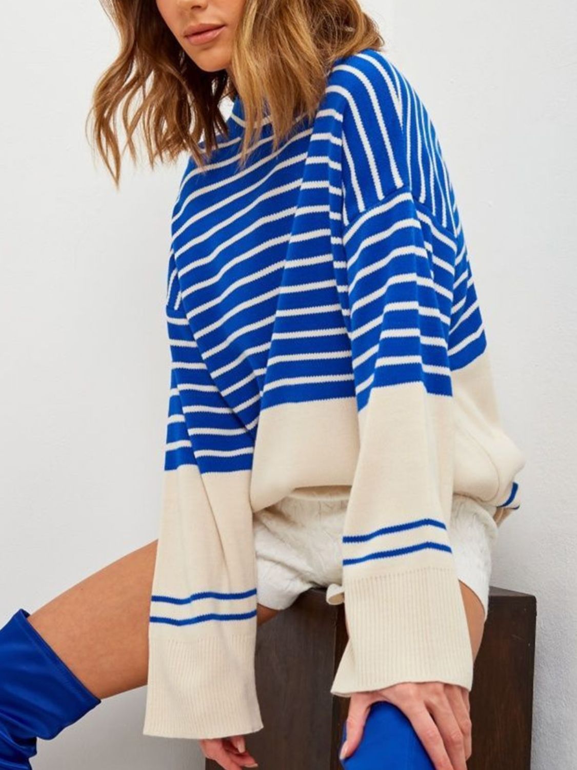 Striped Mock Neck Long Sleeve Sweater - Body By J'ne