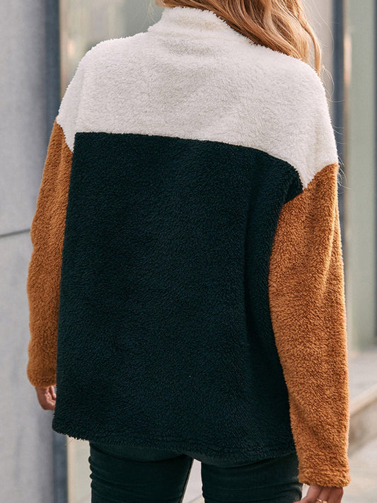 Color Block Quarter Zip Dropped Shoulder Sweatshirt - Body By J'ne