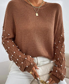 Pearl Detail Round Neck Long Sleeve Sweater