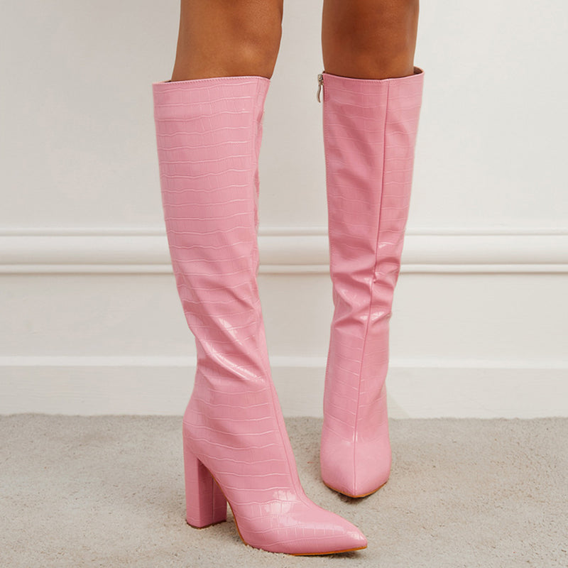 Stardust Pointed Toe High Square Heel Boots - Body By J'ne