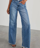 Raw Hem Wide Leg Jeans with Pockets - Body By J'ne