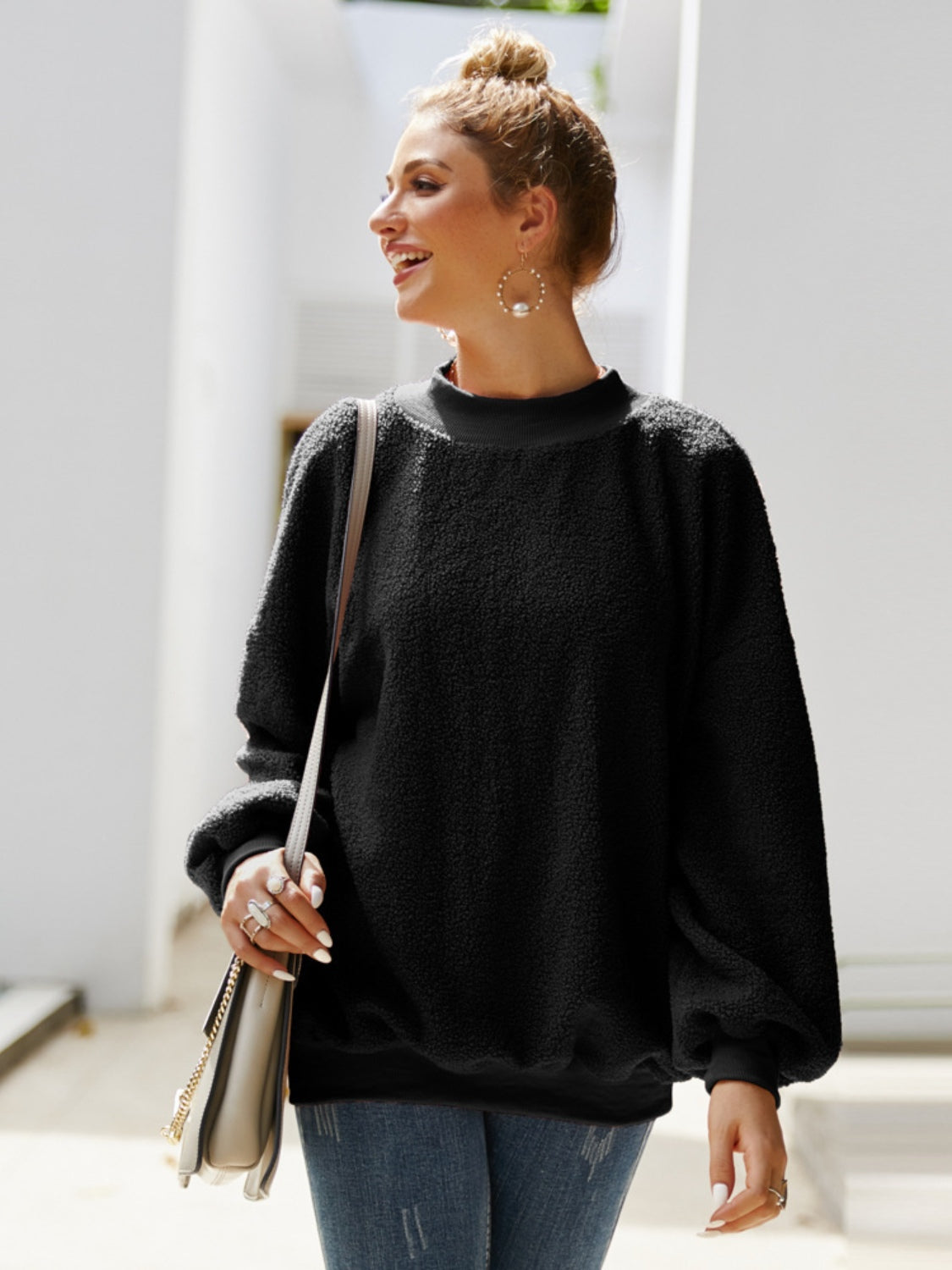 Mock Neck Dropped Shoulder Sweatshirt - Body By J'ne