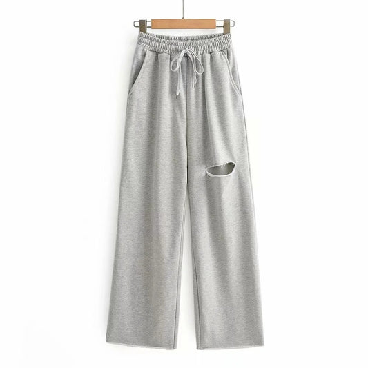 Drawstring Ripped Wide Leg Mopping Sweatpants - Body By J'ne