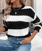 Perfee Striped Round Neck Long Sleeve Sweater