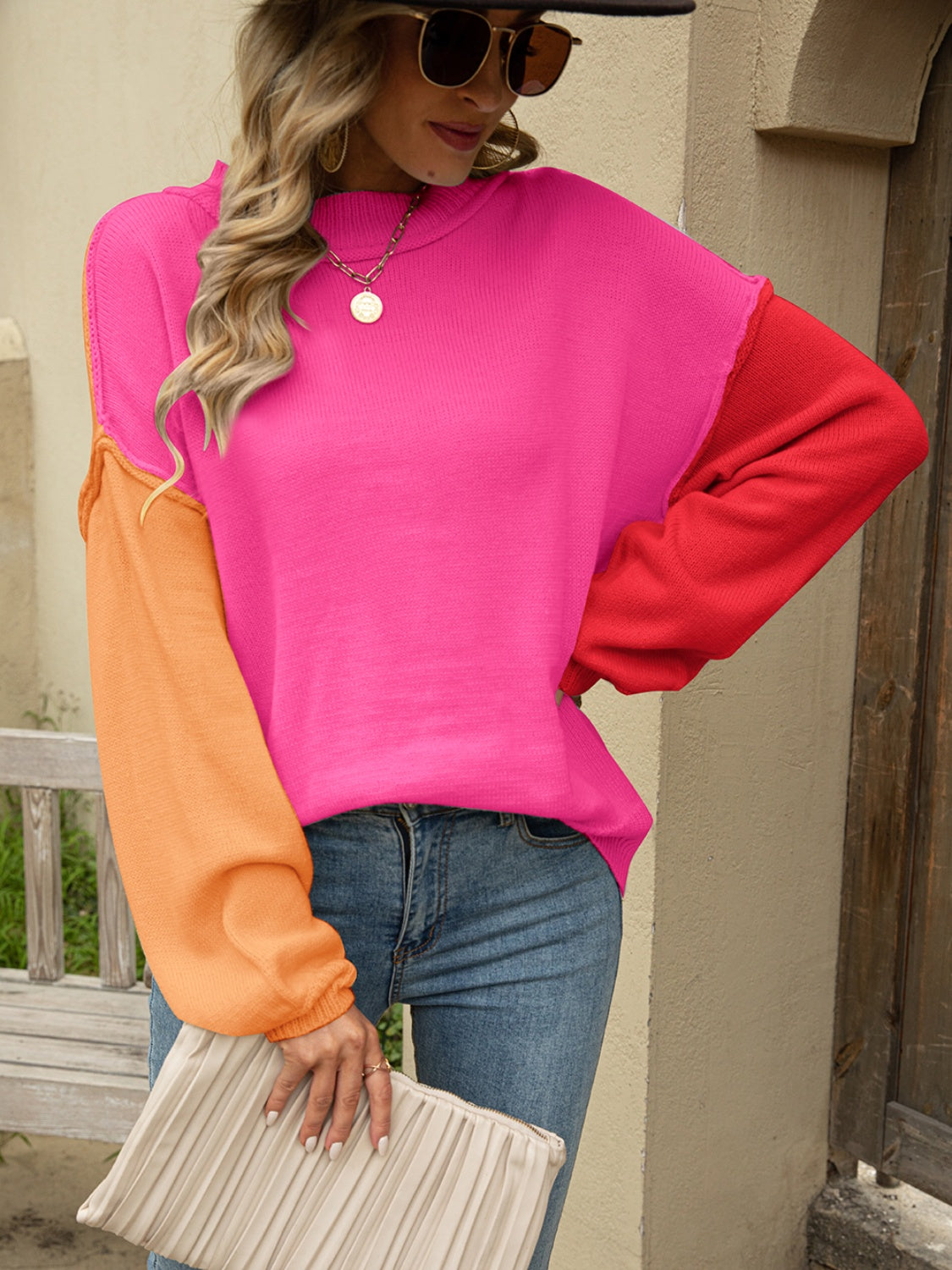 Color Block Dropped Shoulder Sweater - Body By J'ne