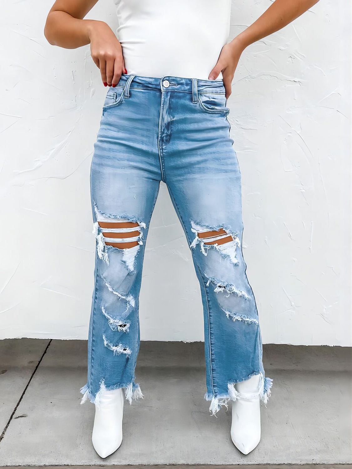 Distressed Raw Hem Jeans with Pockets - Body By J'ne