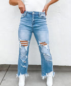 Distressed Raw Hem Jeans with Pockets