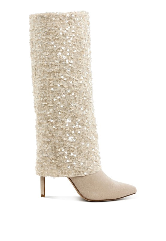 Sin City Sequinned Fold-Over Calf Boots - Body By J'ne