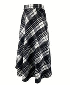 Plaid Midi Skirt with Pocketed