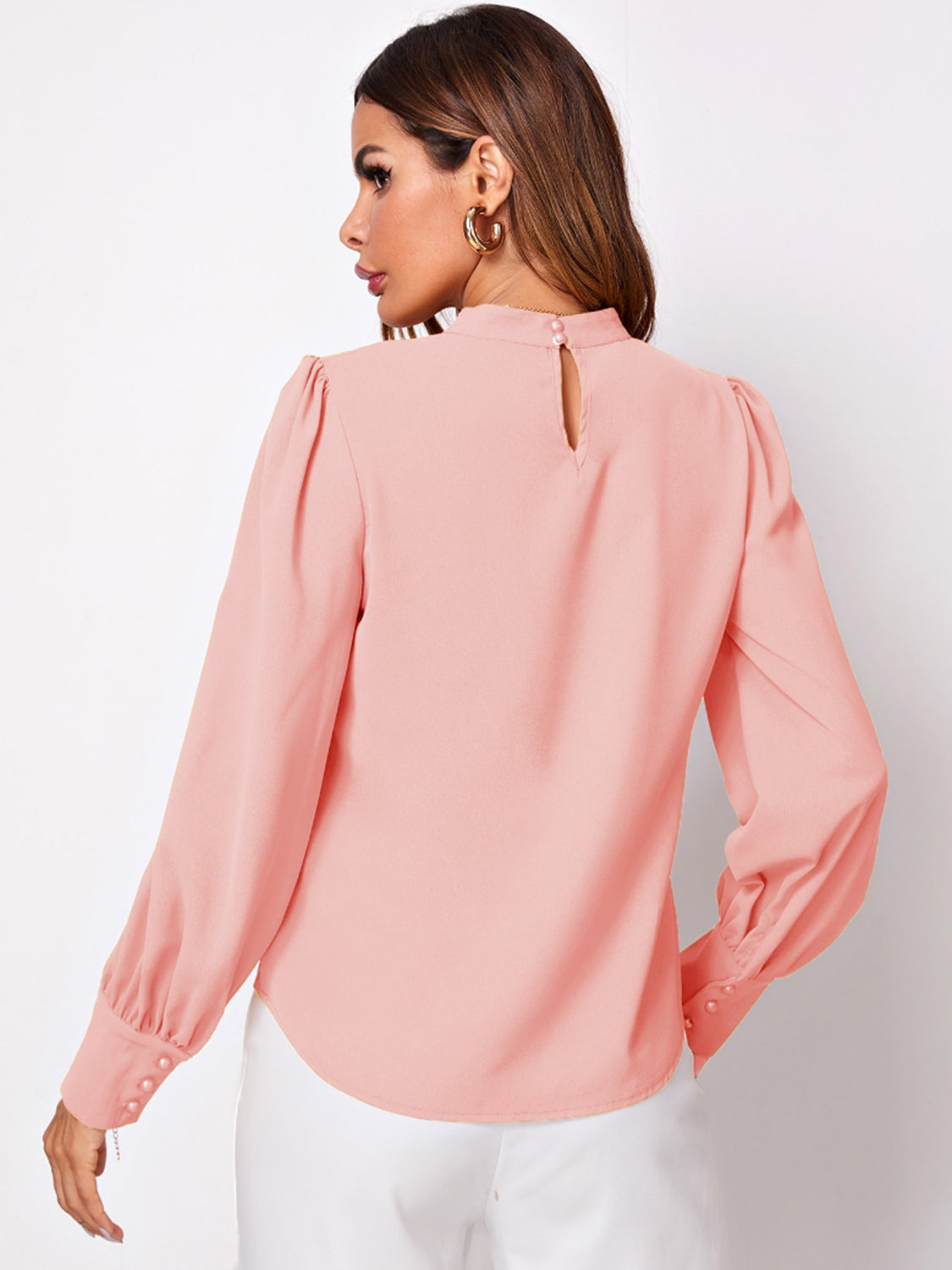 Ruched Mock Neck Long Sleeve Blouse - Body By J'ne