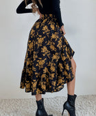 Printed Elastic Waist Midi Skirt