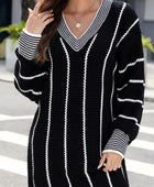 Striped V-Neck Long Sleeve Sweater